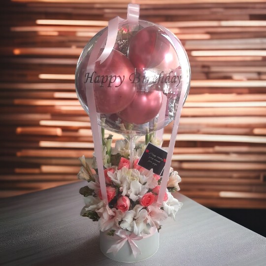 FRESH FLOWER BALLOONS BASKET